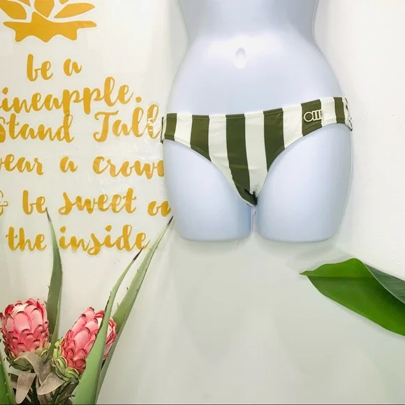 SOLID & STRIPED The Elle Bikini Bottom Olive Green White Stripe Swim Sma… - Picture 2 of 14